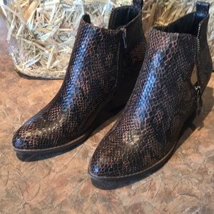 Corky’s snakeskin brown booties
